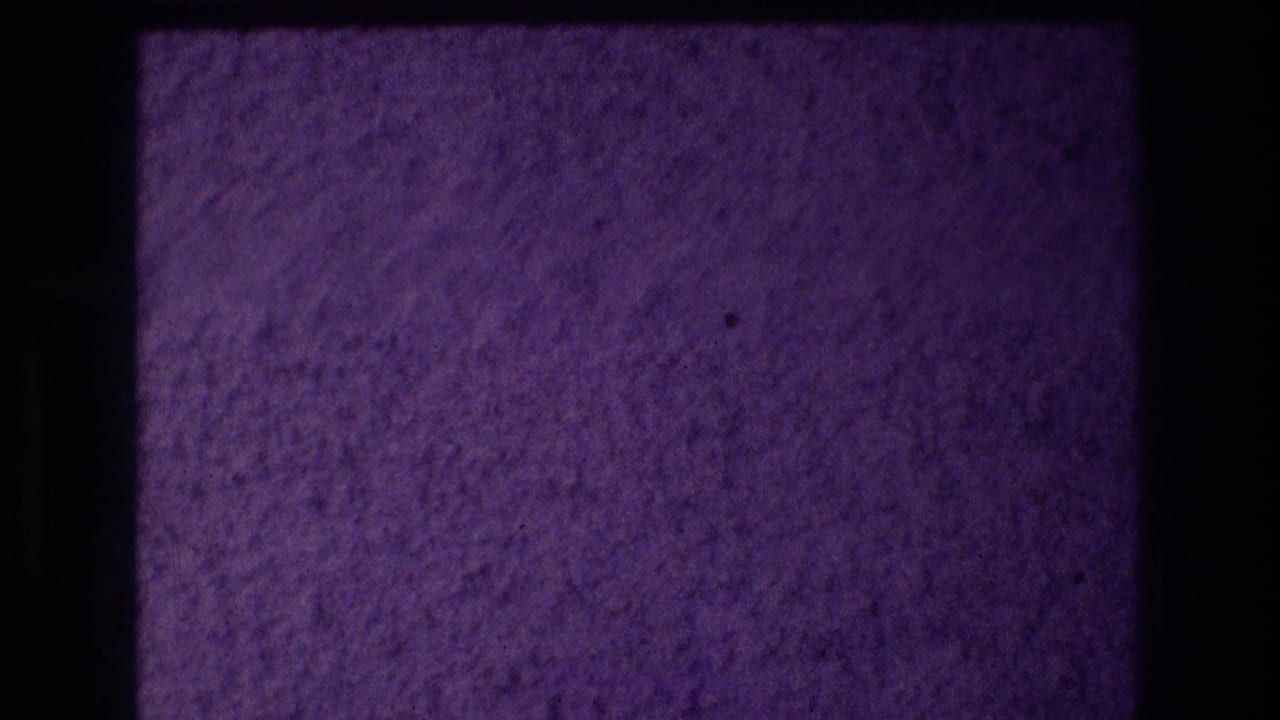 Close-up of a rough popcorn stucco exterior wall in deep purple-violet light, from a 1982 8mm home movie shot in Acapulco, Mexico.