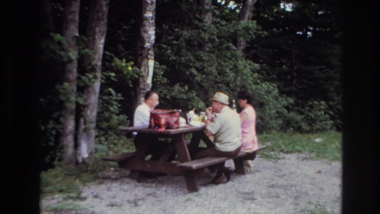 A man in a light hat, a woman in a pink sleeveless dress, and another man sit at a wooded Ottawa picnic table.