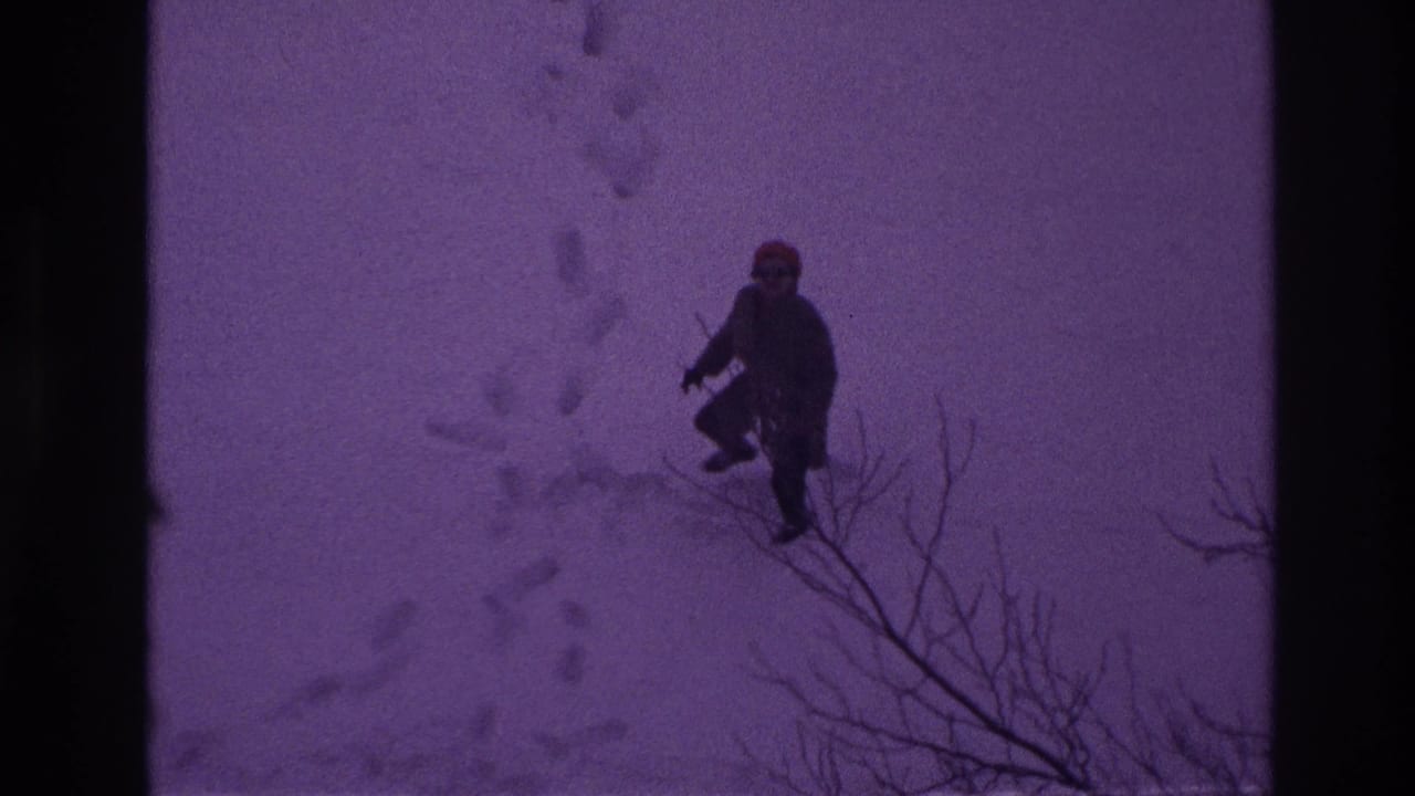 A bundled figure appears farther from the camera in deep snow, leaving footprints across the Ottawa winter scene.