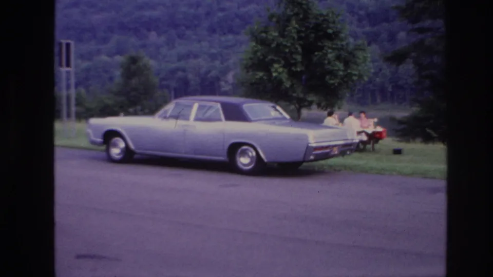 The final frame shows the Ottawa roadside picnic more clearly, with people gathered on grass behind a silver sedan near trees and road signs.