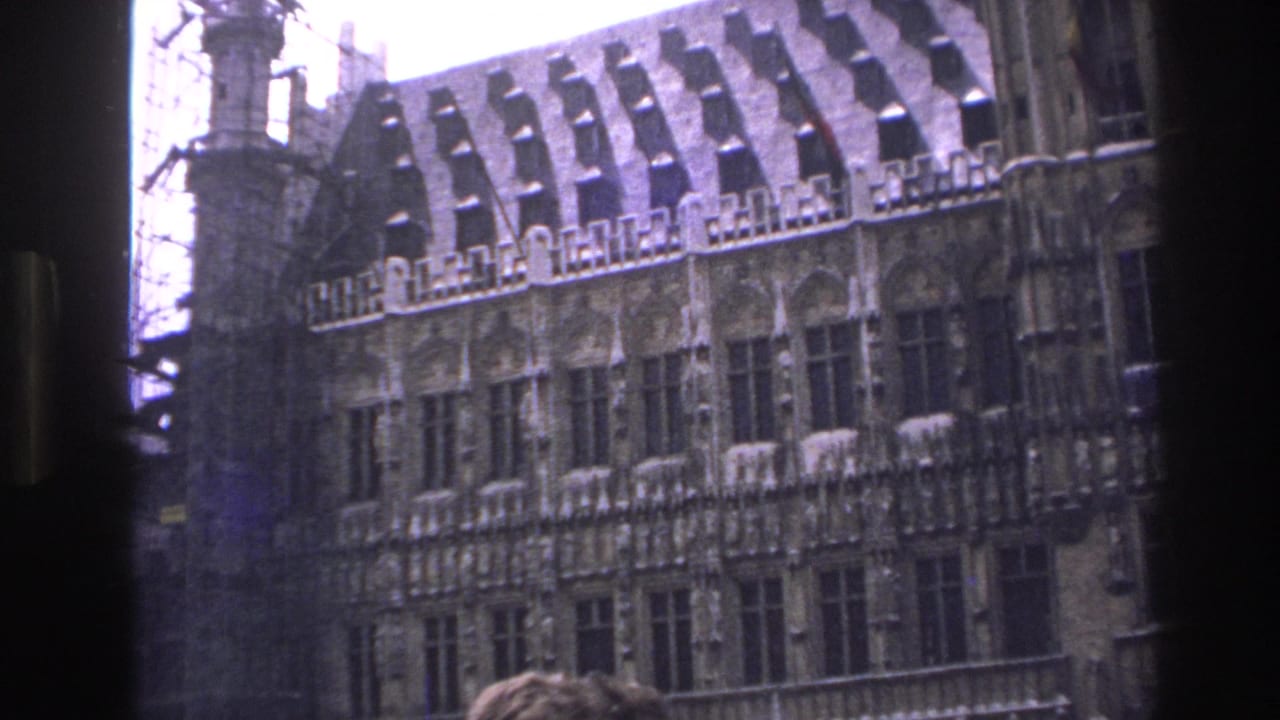 Historic facade with dormered roof, arched windows, and scaffolding on a tower at left.