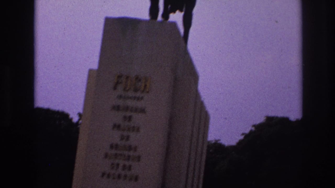 Stone pedestal with the name Foch below the silhouetted statue.
