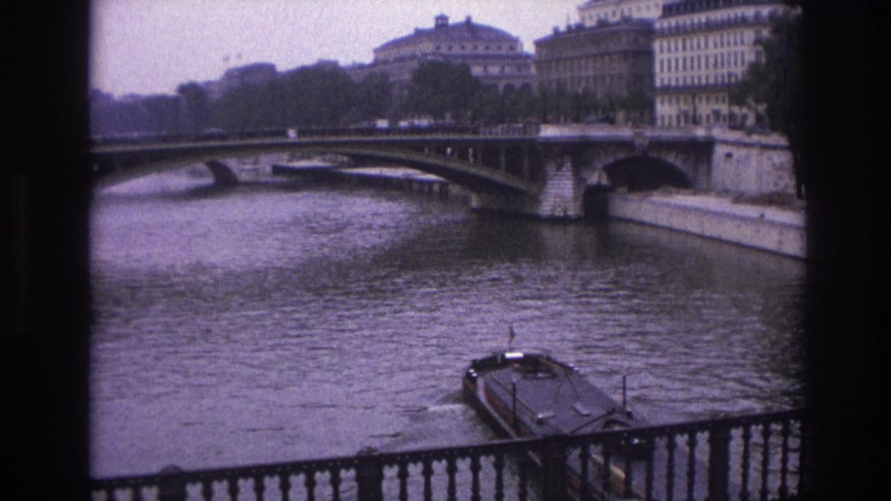 Bridge over the Seine with a narrowboat near the foreground railing and buildings beyond.