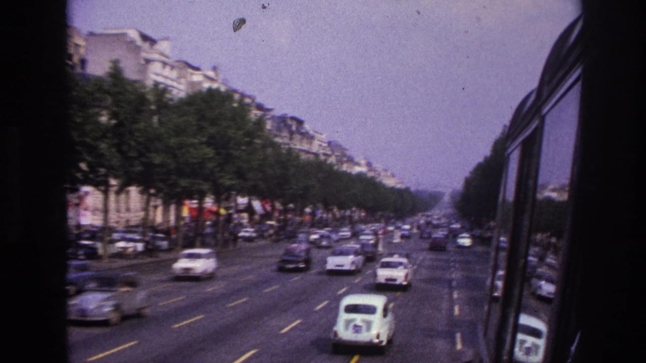 Broad boulevard traffic with trees, cars, and the side of a bus visible at right.
