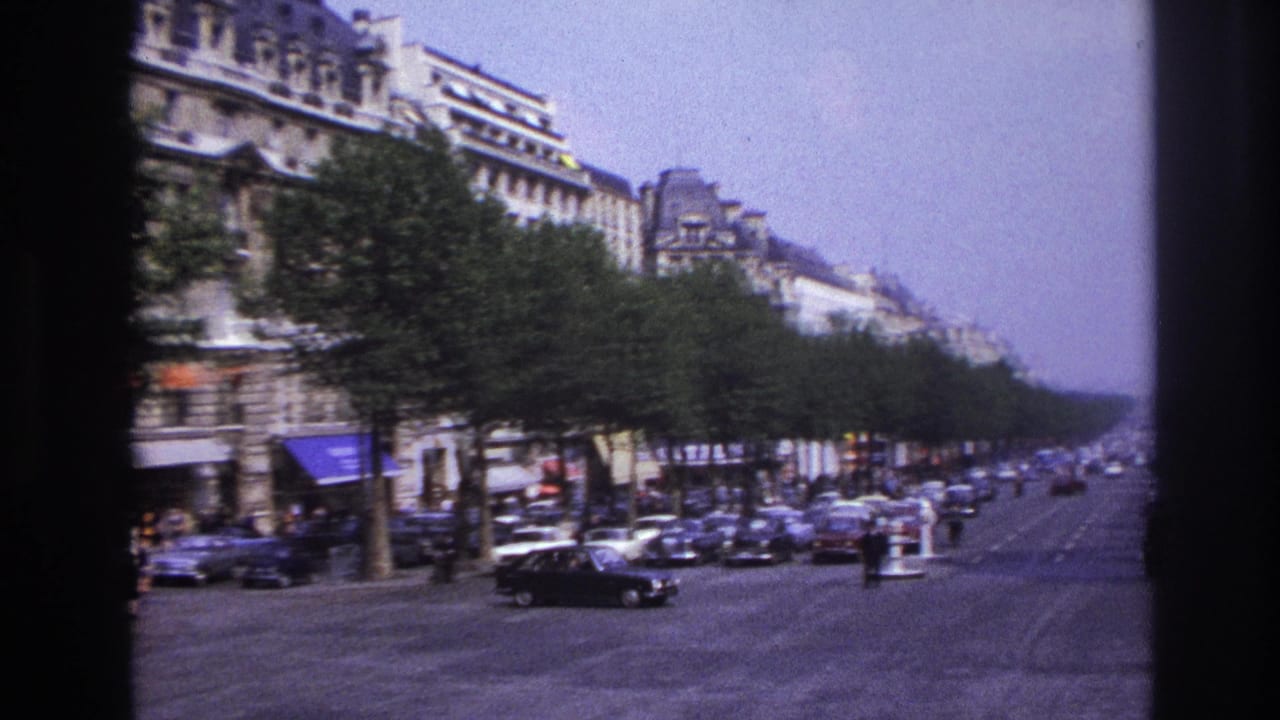 Wide boulevard traffic with rows of trees, parked cars, pedestrians, and Parisian buildings.