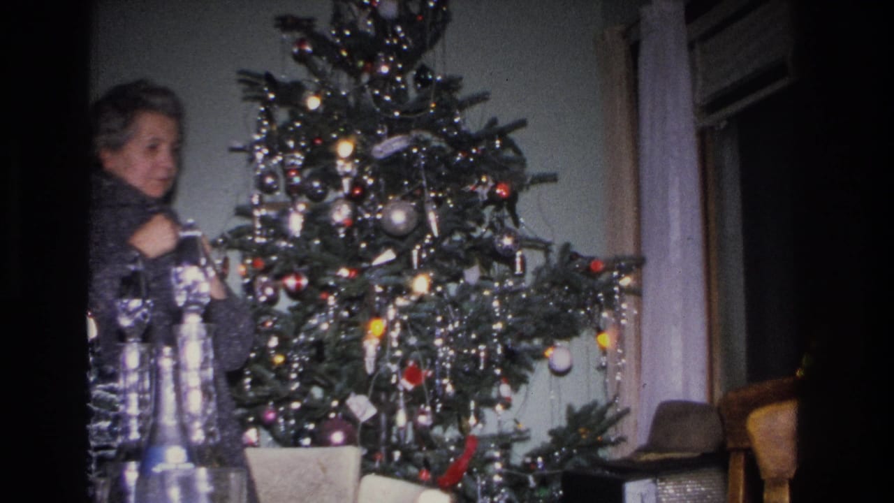 Two women stand near a decorated Christmas tree with colored ornaments and tinsel in what appears to be a 1966 Hoboken, New Jersey home.