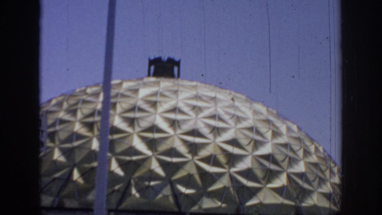 The dome fills much of the 8mm frame, with a vertical pole crossing the foreground and the sky behind it.
