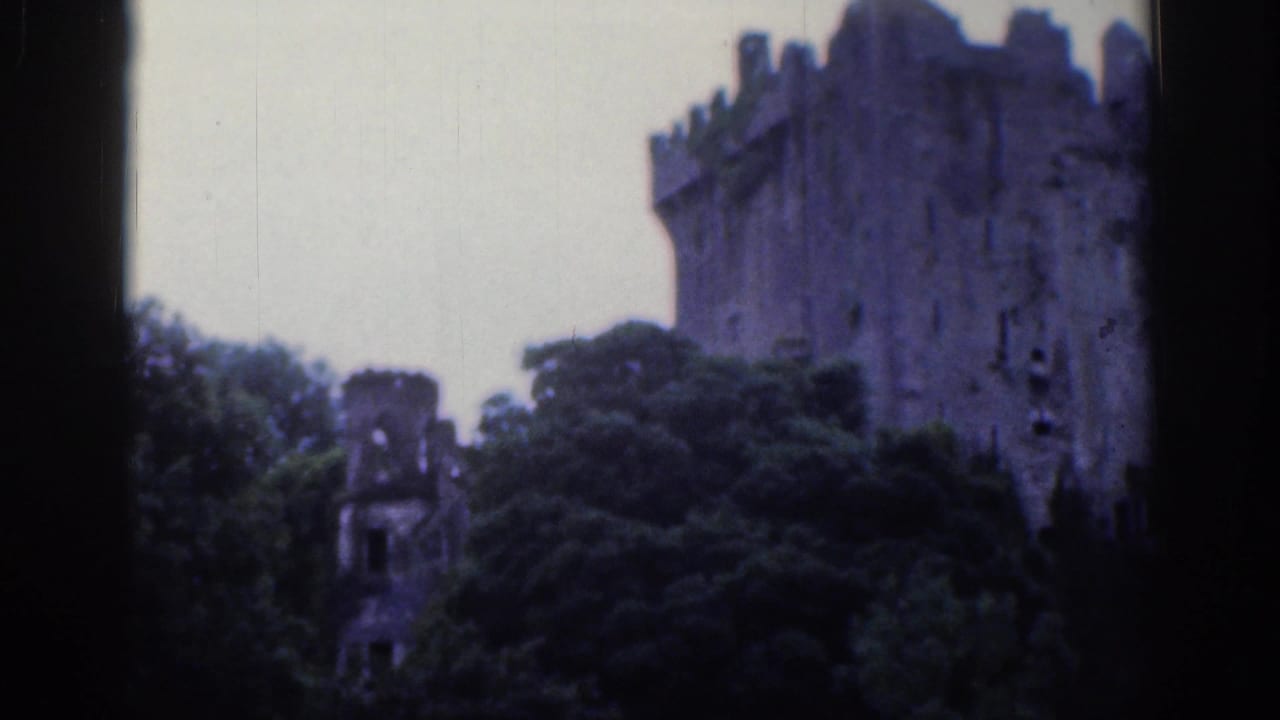 Large stone tower and smaller turret-like structure partly obscured by trees.