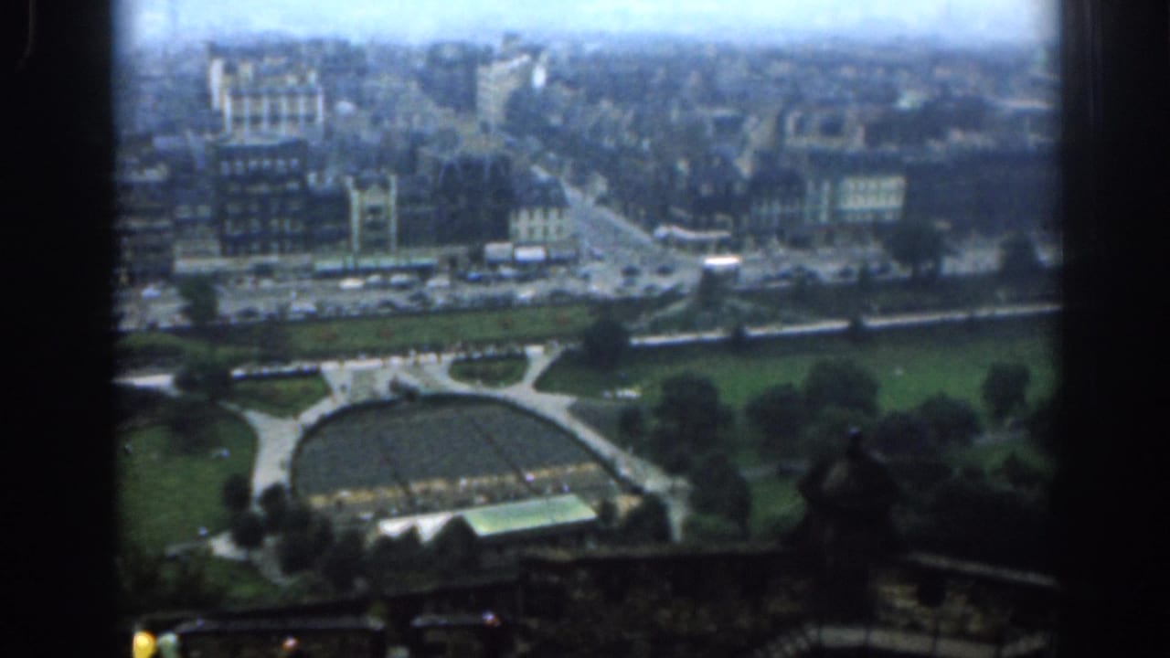 High city view with roads, cars, buildings, trees, and a circular park feature.