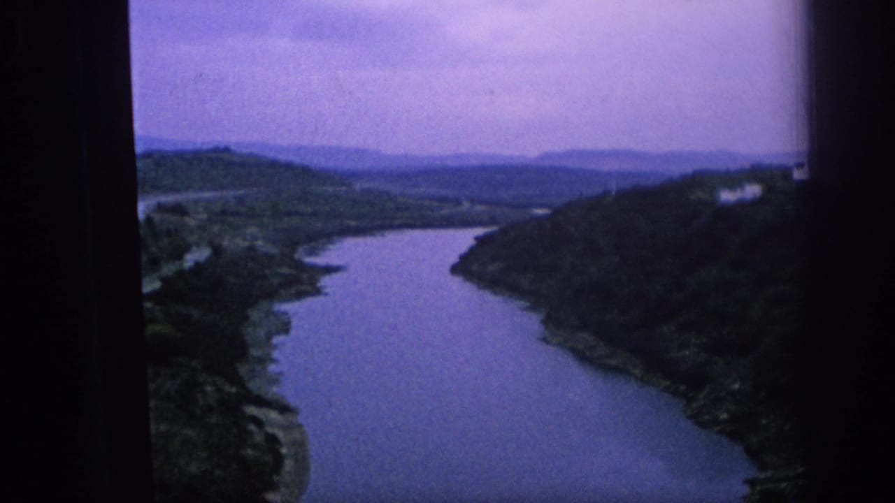 Wide river bends through a green valley under a purple-tinted sky.