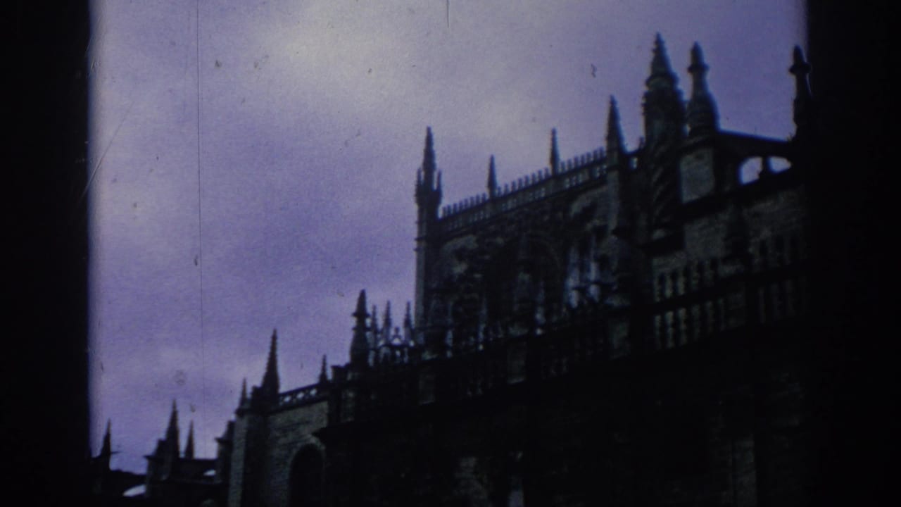 Dark Gothic cathedral roofline and spires under a pale evening sky.
