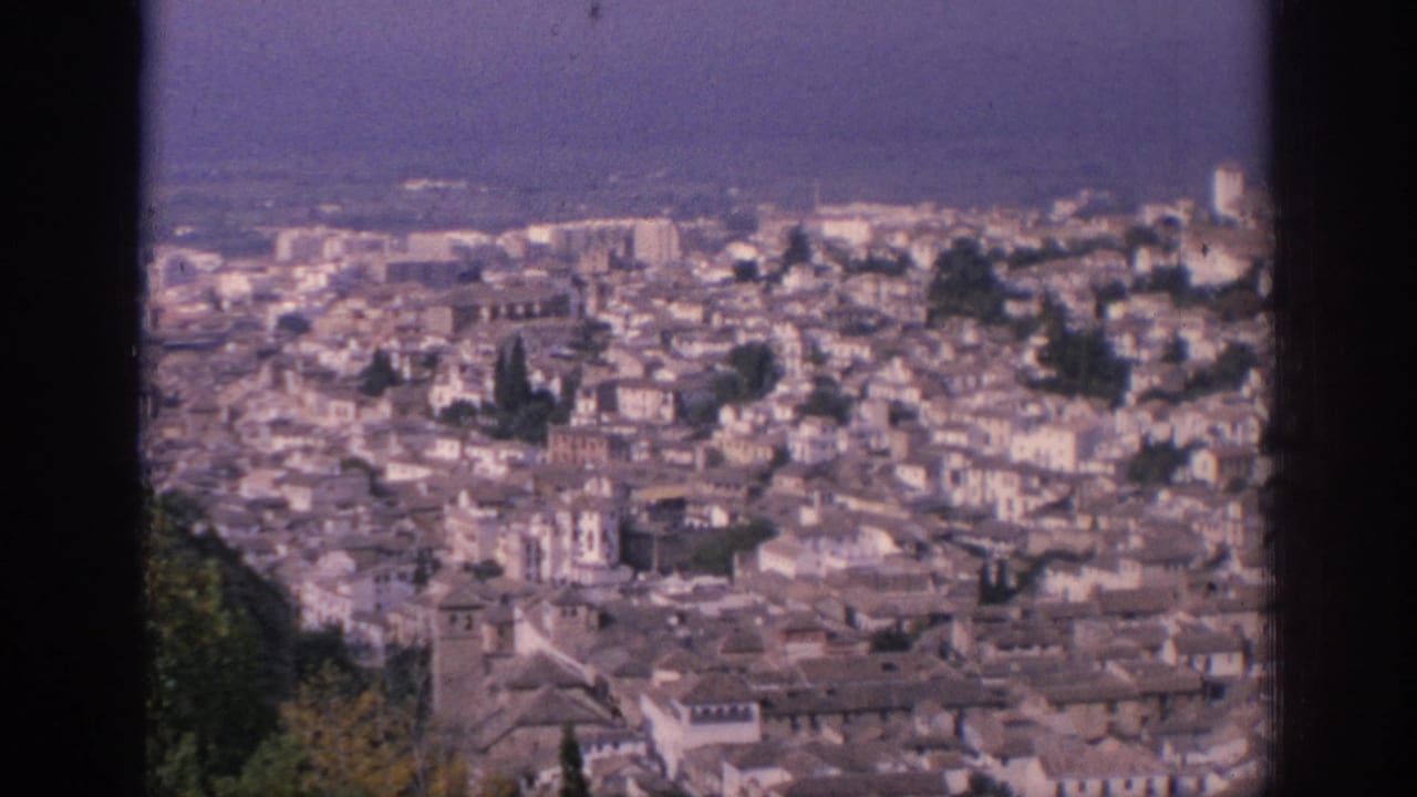 Elevated view over a dense city of pale buildings and terracotta roofs near a hazy waterfront.