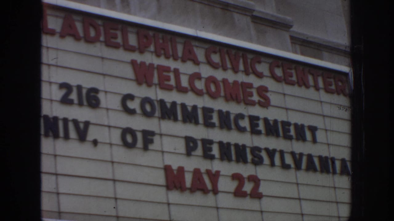 1972 Philadelphia Civic Center marquee appears to announce the University of Pennsylvania's 216th commencement on May 22.