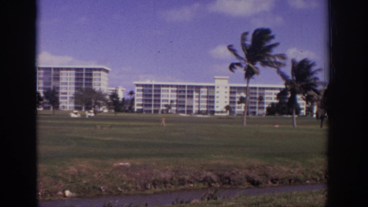 Naples, Florida resort-like grounds in 1973, showing palms over a manicured lawn with multi-story buildings behind them.