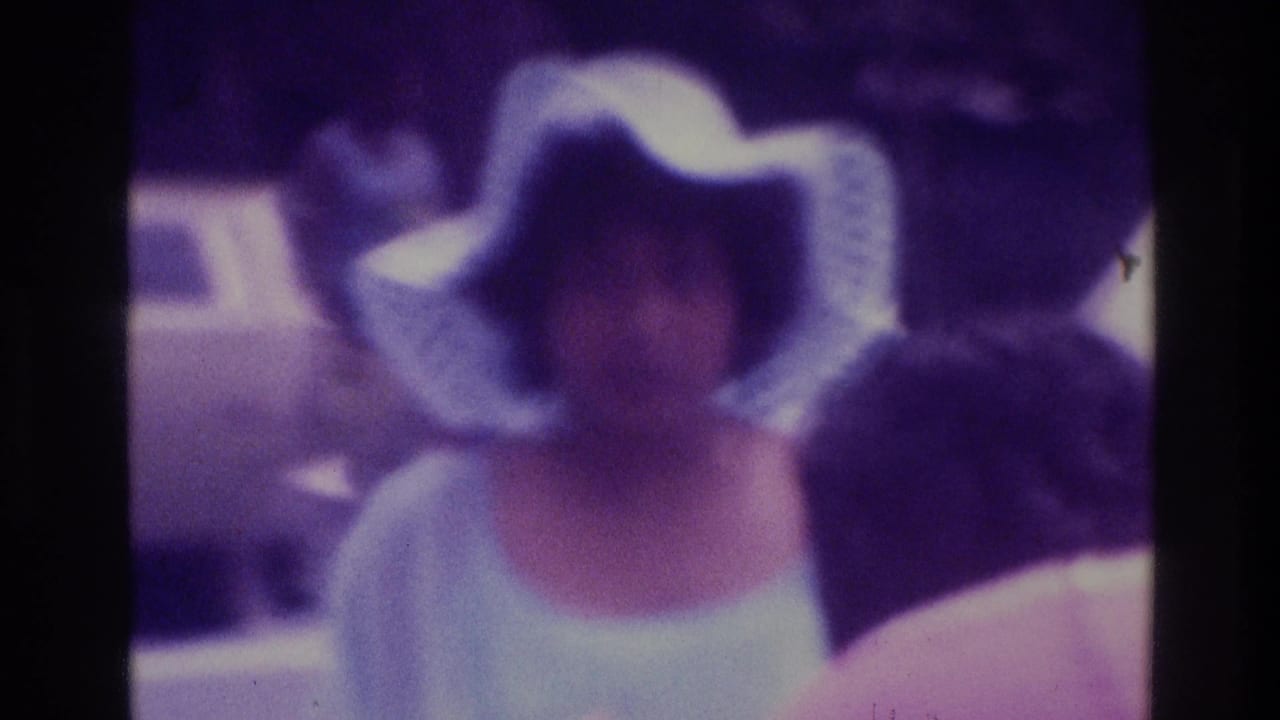 A bride in a veil stands among guests, including a person in a wide-brim hat.