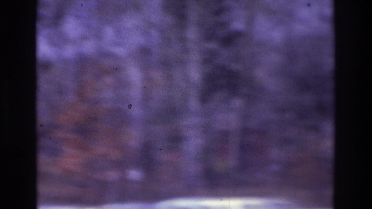 Blurry 1975 Atlanta frame with trees, dark window dividers, and the top edge of a pale parked car.