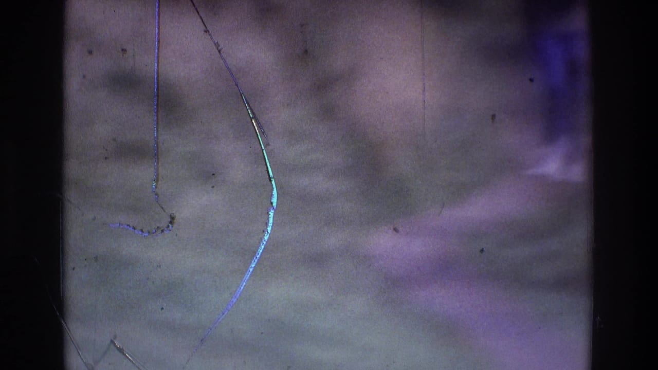 1975 Atlanta 8mm frame with soft outdoor foliage, heavy scratches, muted color shift, and little visible human detail.