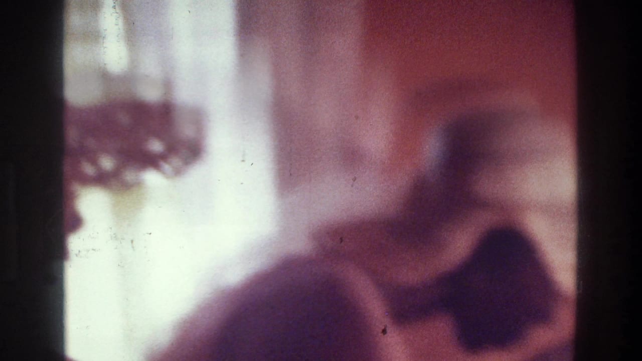 1975 Bronx 8mm frame showing a woman in a wide-brimmed straw hat in soft profile near an interior curtain.
