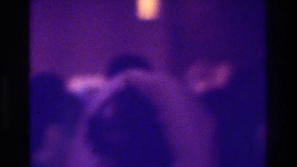 1975 Bronx wedding frame with a dark formal figure and pale highlights, rendered in soft focus and aged 8mm color fade.