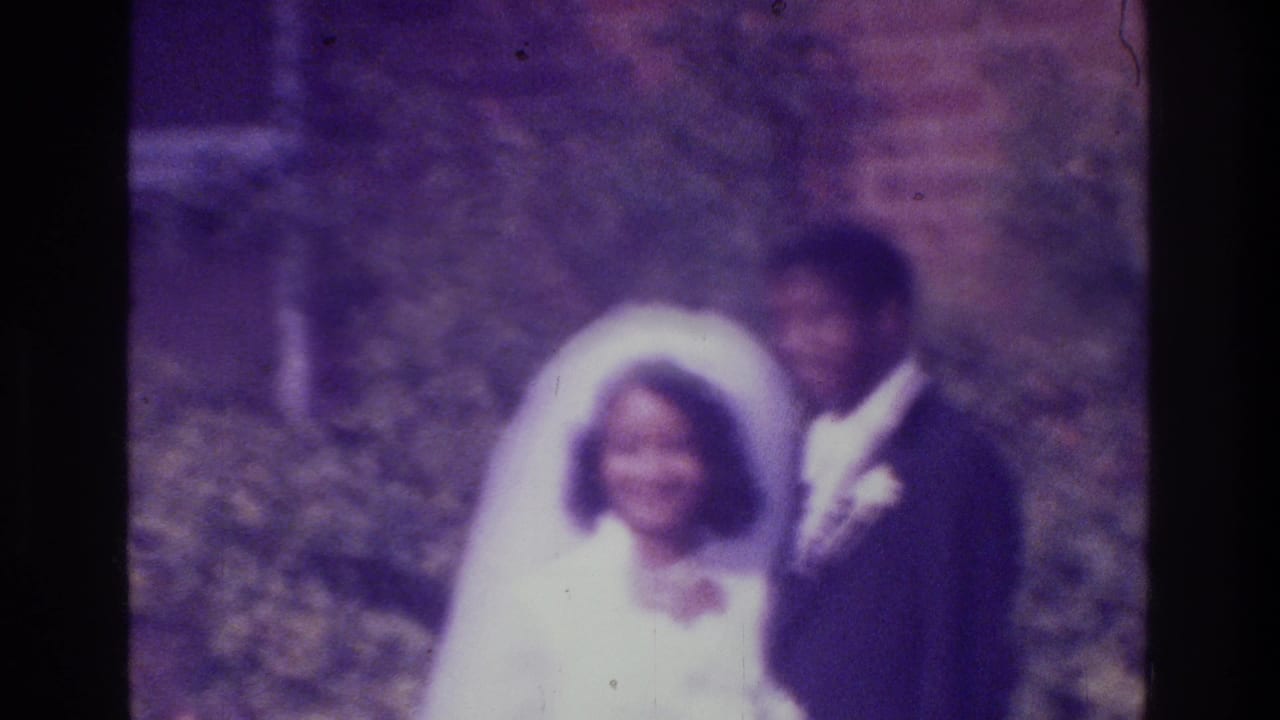Bride in white veil smiles beside groom in dark suit outdoors.