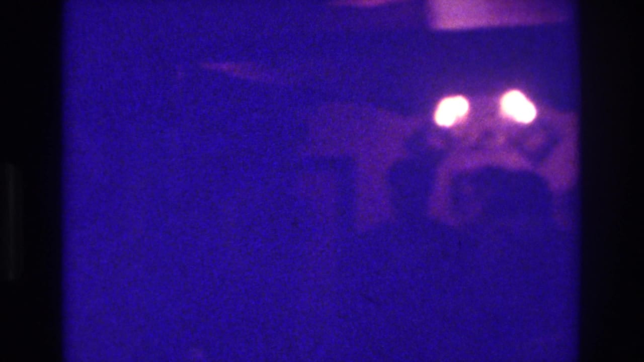 1975 Bronx 8mm wedding footage appears to show a dark interior with soft silhouettes and glowing light sources above the group.