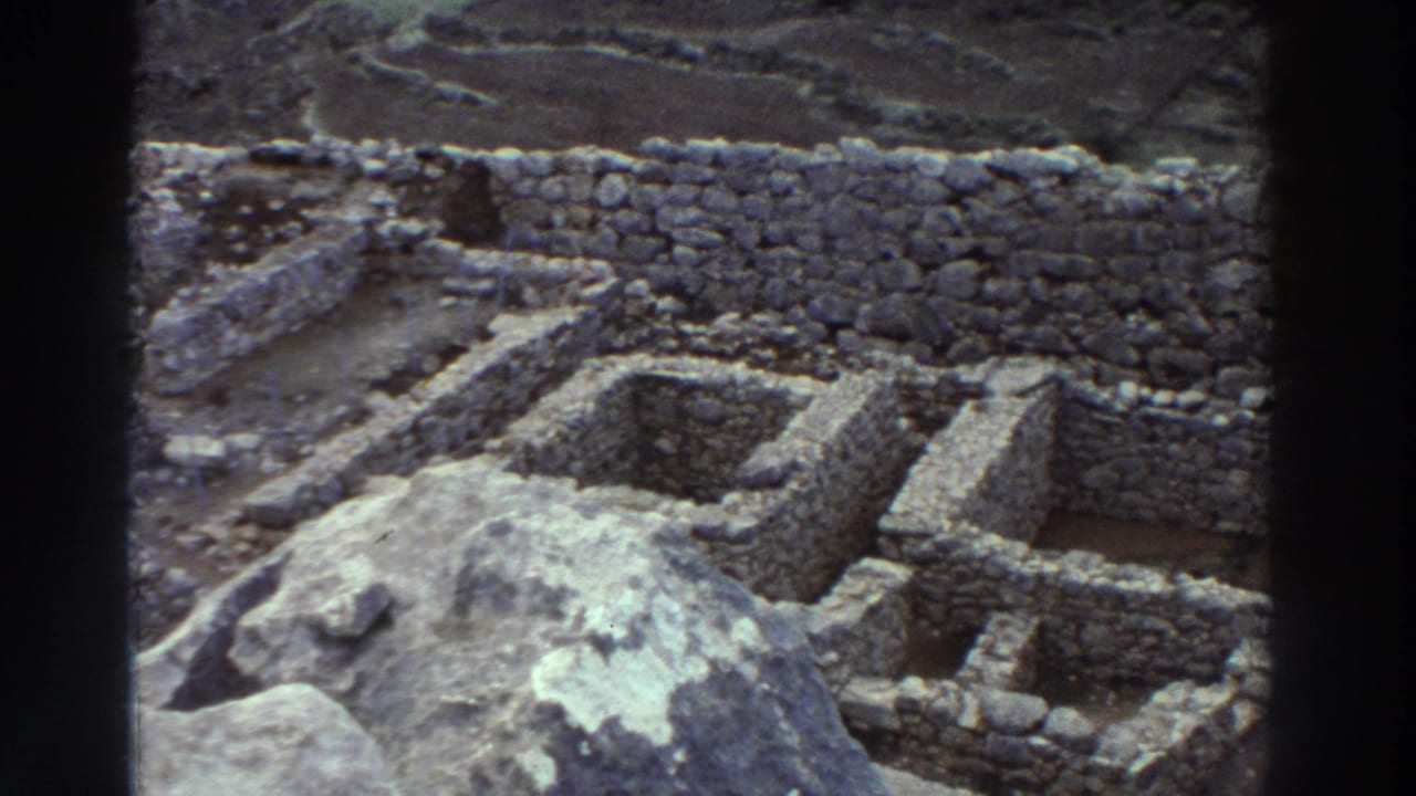 8mm home movie close-up of dry-stone masonry foundations at a Greek archaeological site, circa 1976