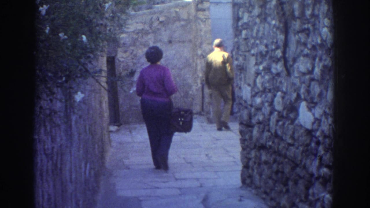 Woman in a purple sweater walks through a narrow stone alley behind a man in a light jacket.