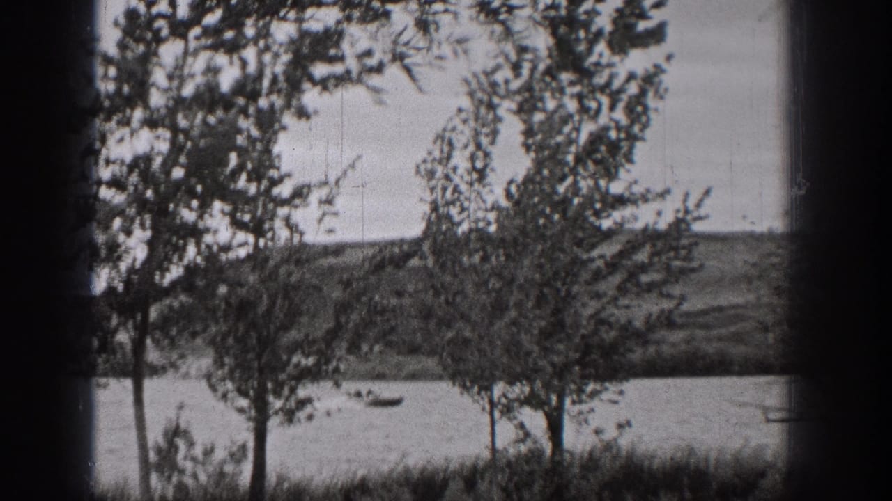 1938 Washington 8mm frame showing lakeside trees and bushes with small boats visible across the water.