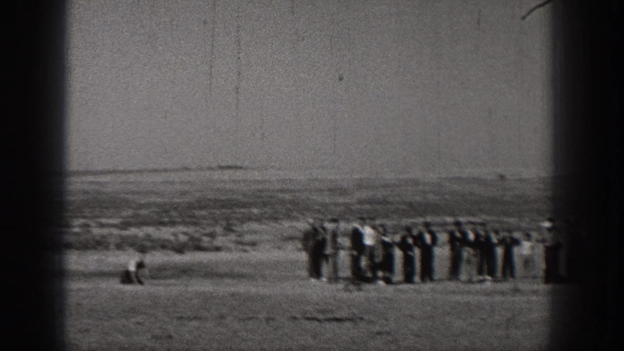 A line of people stands in open terrain while watching the flight.