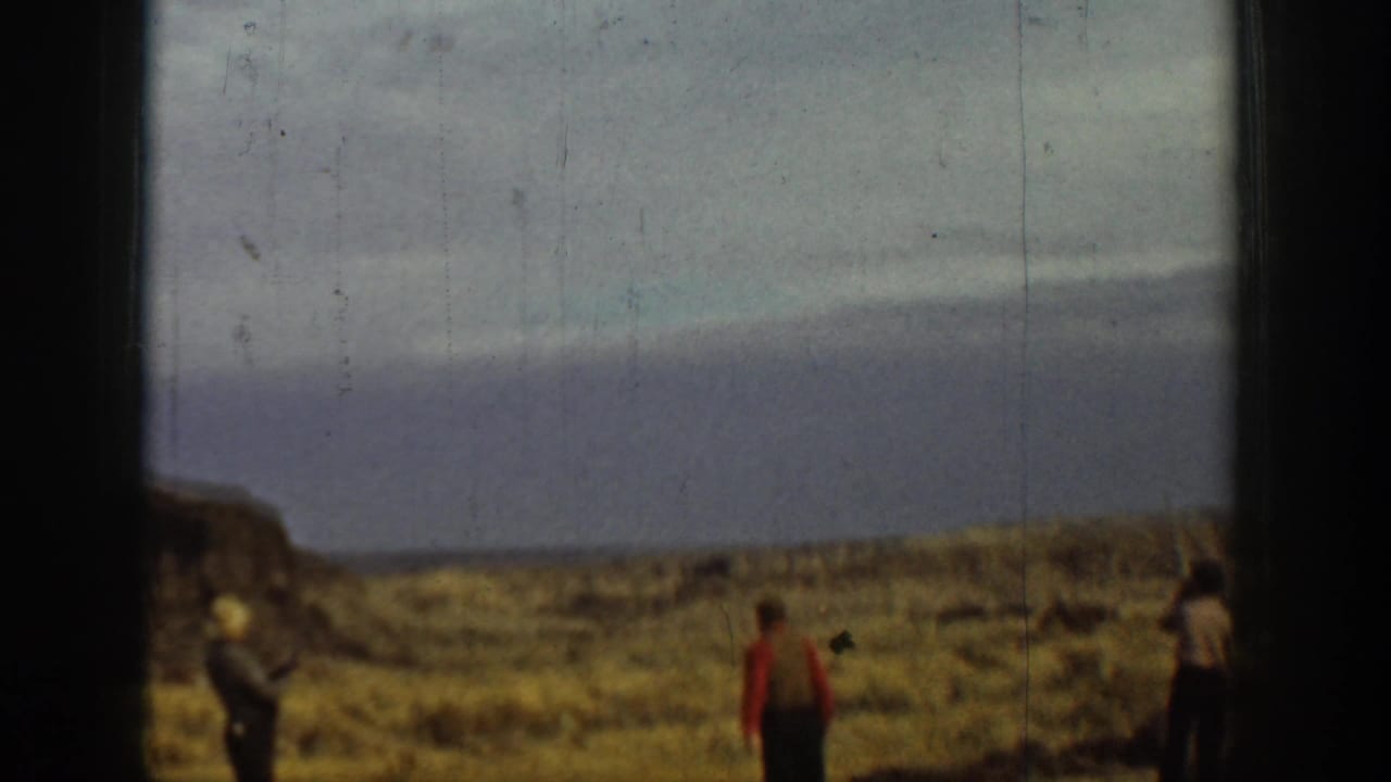 Men with shotguns stand spaced apart in an open field beneath a cloudy sky.