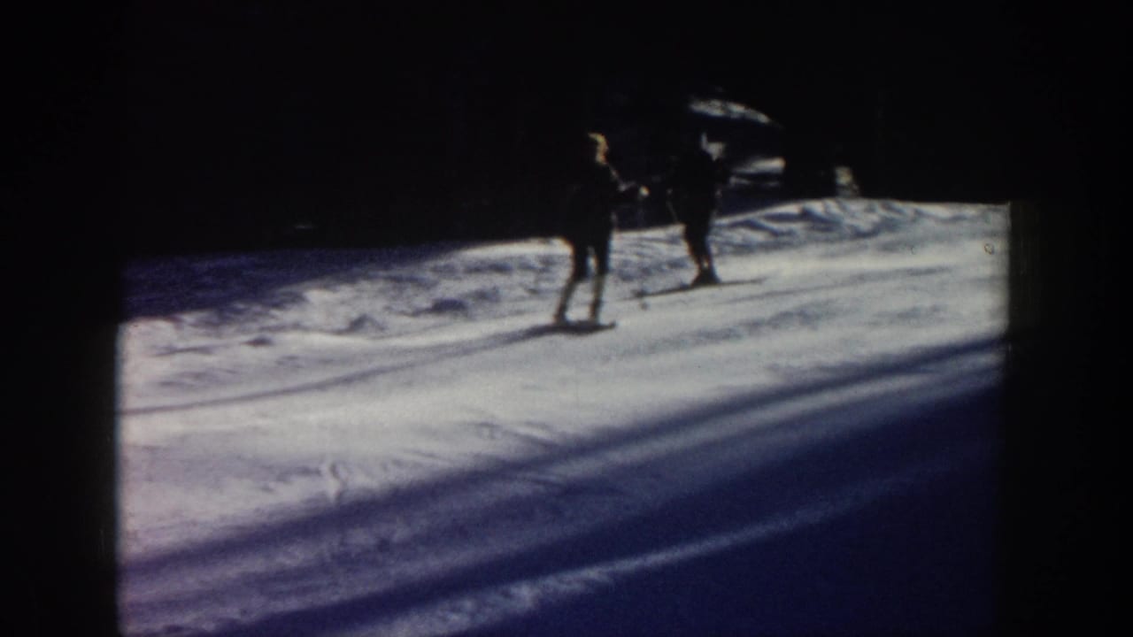 Dark silhouetted skiers stand or move on a snowy slope in shadow.