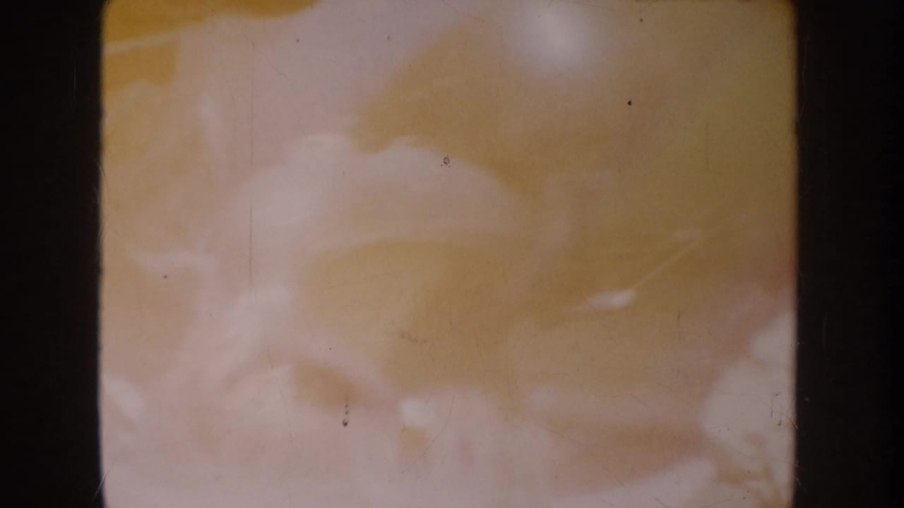 Warm yellow soft-focus close view with indistinct fabric and visible film wear.