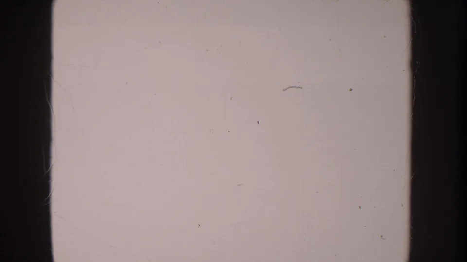 Mostly blank final 8mm frame with pale exposure, dark vertical borders, and visible dust from the supplied Anaheim clip.