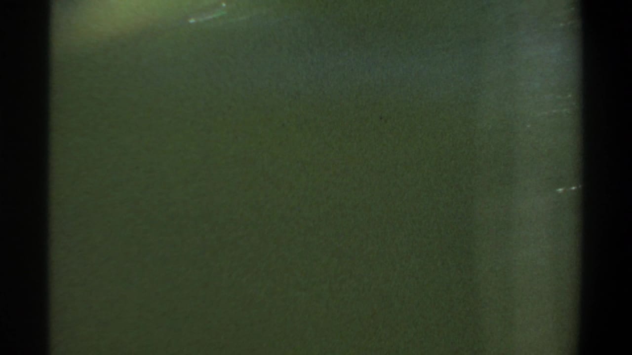 Dark green water fills the frame with black vertical film edges and faint surface marks.