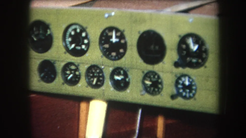 Final 1964 Yucaipa frame holding on the analog meter cluster, with black round gauges and white markings across a greenish panel.