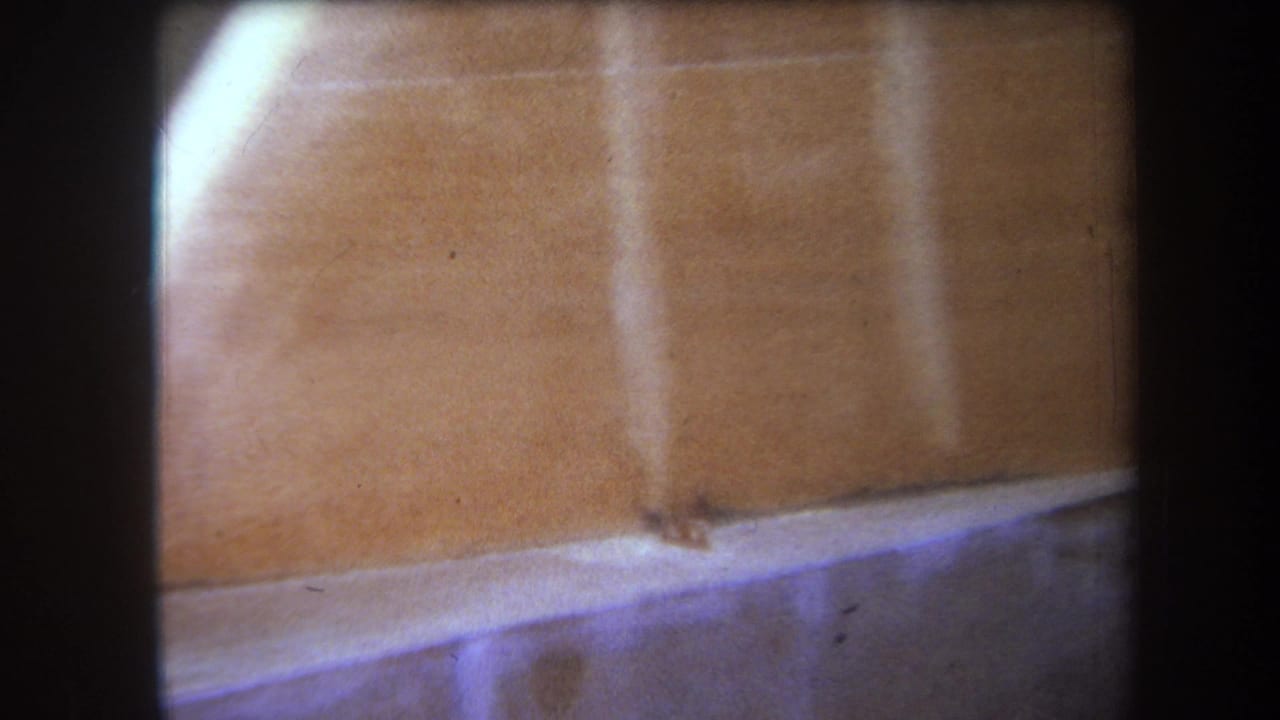 Close view of wood panels with vertical seams and a pale diagonal edge entering from upper left.