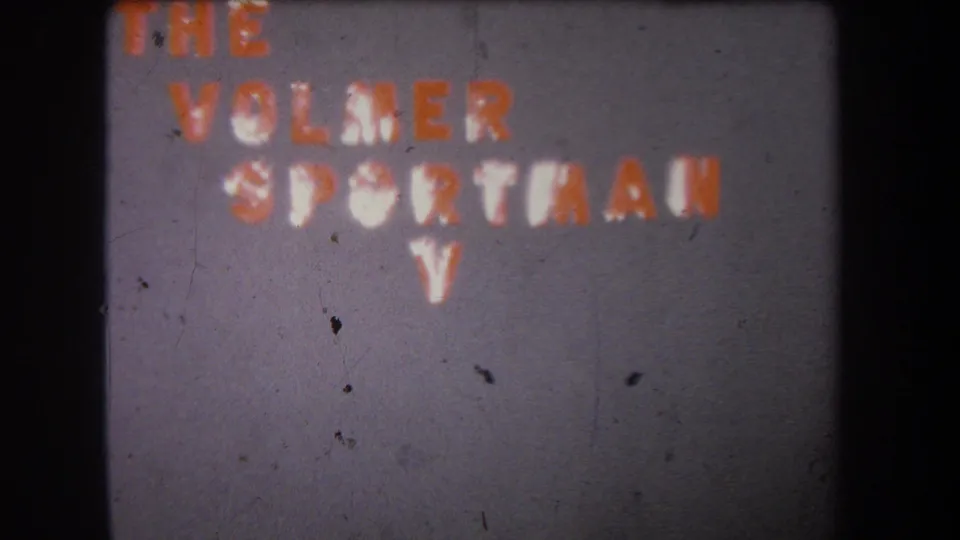 1965 Volmer Yucaipa frame with faded orange THE VOLMER SPORTSMAN lettering and a small V shape below the words.