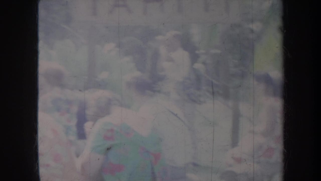 Tourists in sun hats and colorful clothing stand in a crowded tropical setting.