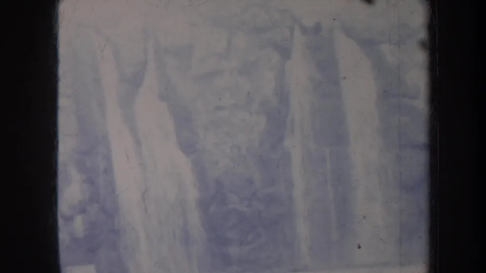 Soft 1967 Honolulu home-movie frame with tropical foliage and a woman or visitor in a light-colored dress near the left side.