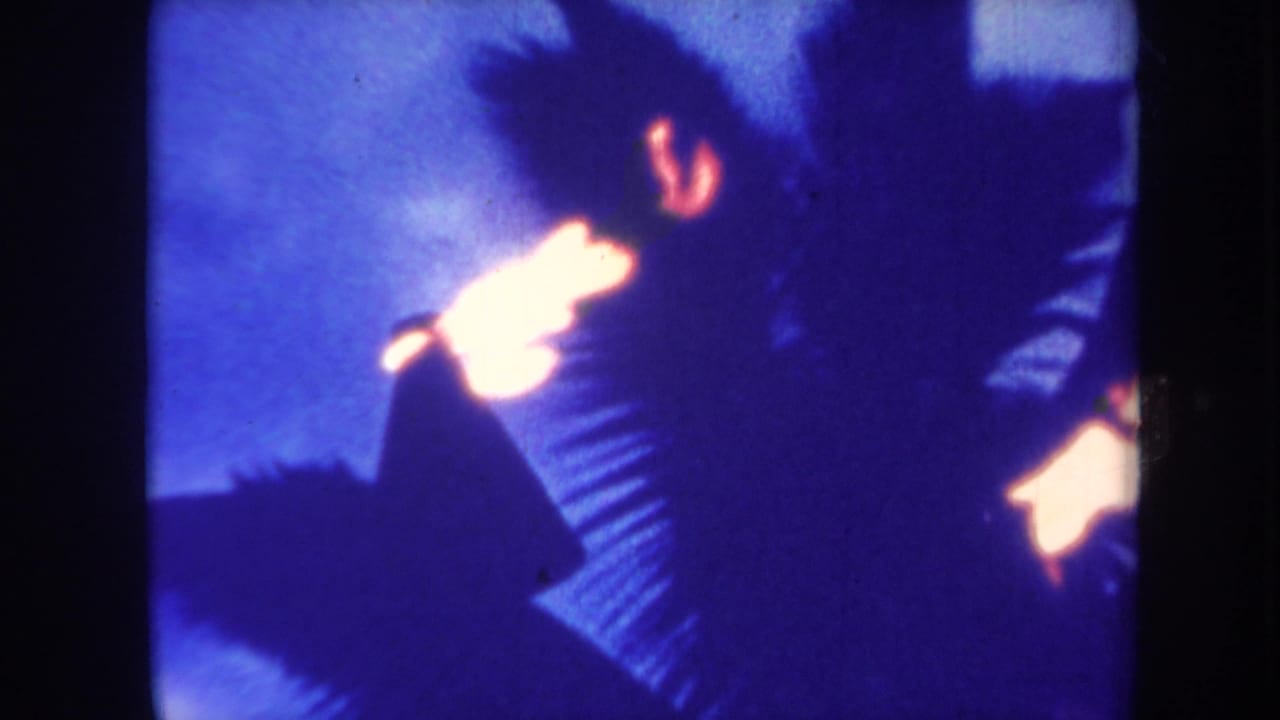 1967 Honolulu night frame with a silhouetted person beside a bright torch flame and dark palm fronds.