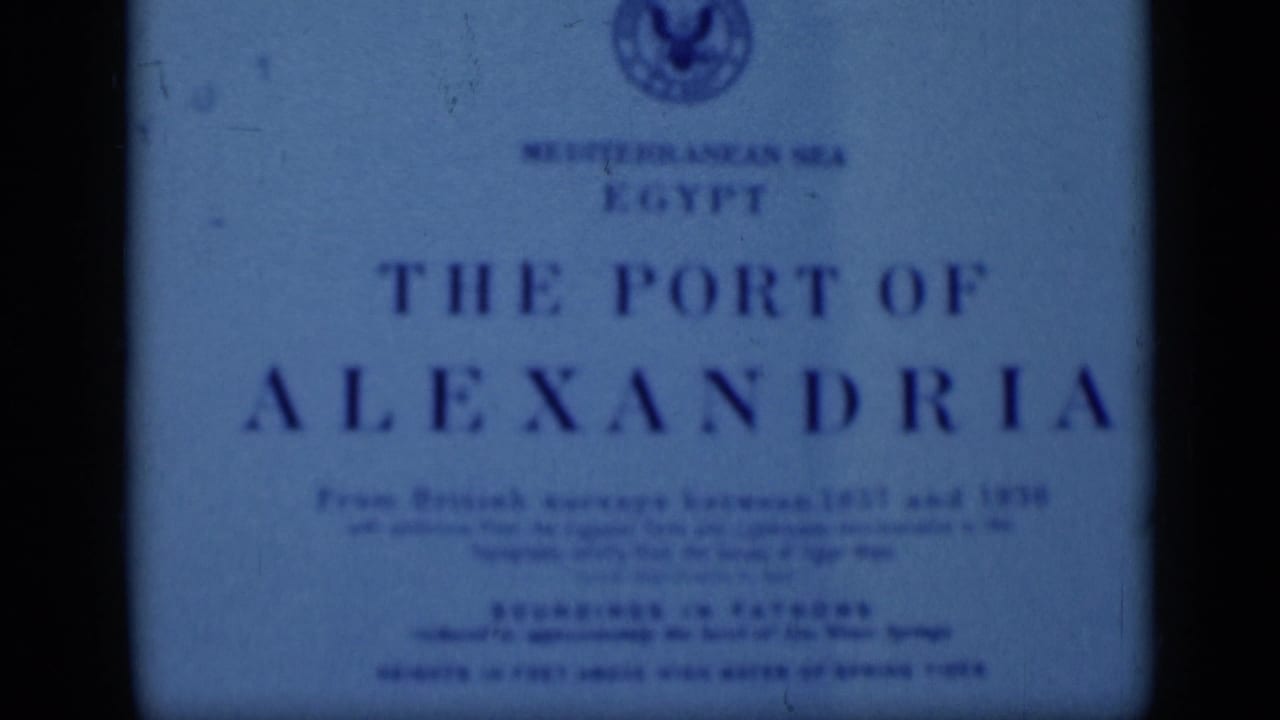 Second view of the blue The Port of Alexandria title card with small printed text.