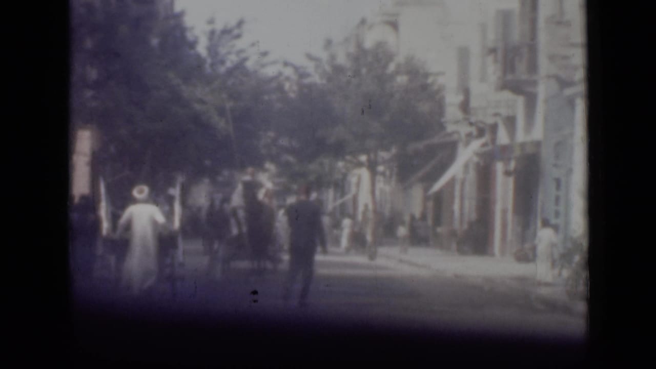 Pedestrians walk away down a tree-lined shopping street.