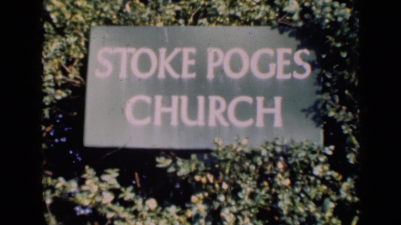 The church sign remains centered, with pale lettering and leaves encroaching on the frame in soft-focus 8mm footage.