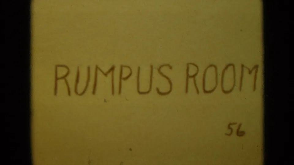 The closing frame shows the handwritten RUMPUS ROOM title card with 56 near the lower right and dark film edging.