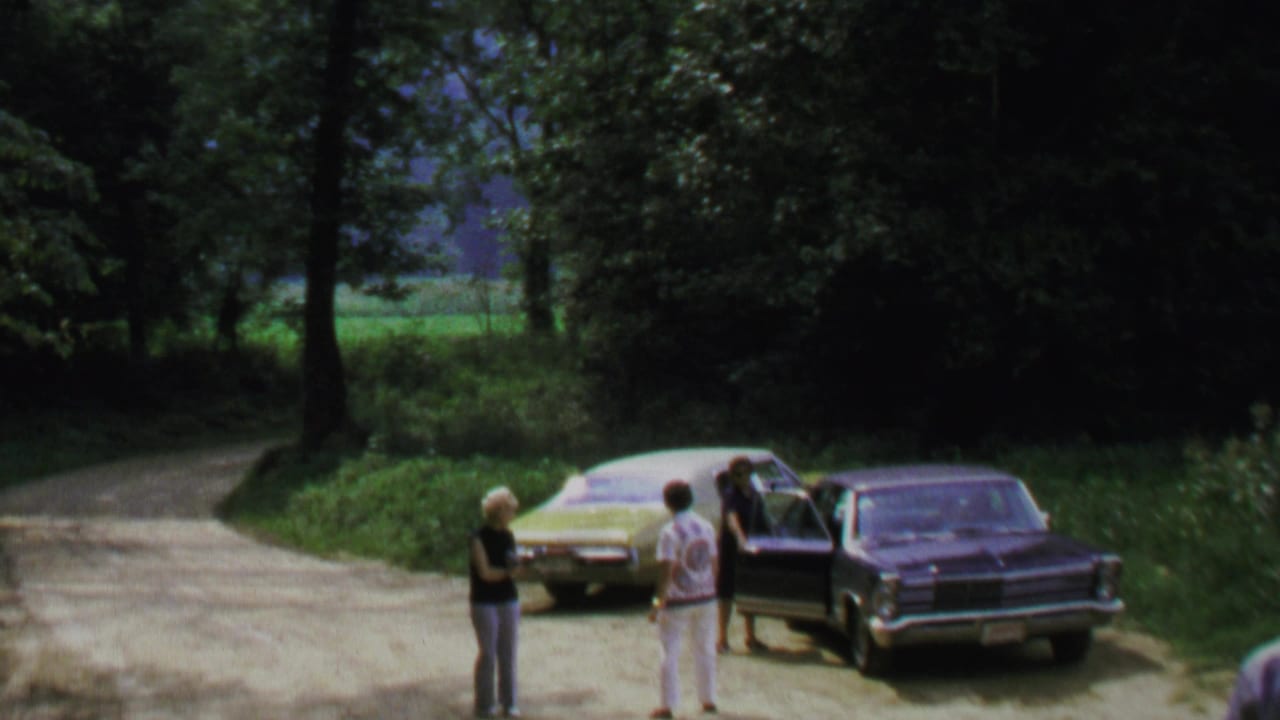 Three adults remain beside two cars, with one person at the open door.