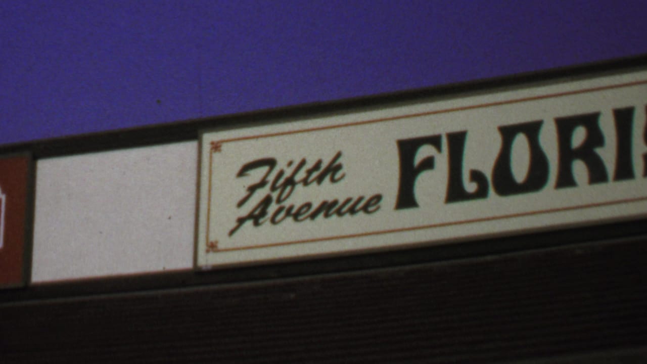 1969 Washington, DC frame with the Fifth Avenue Florist sign, dark facade band, and yellow and white striped awning below.