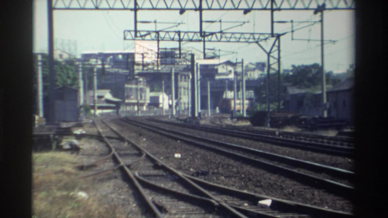 View down multiple railway tracks toward overhead gantries and station structures.