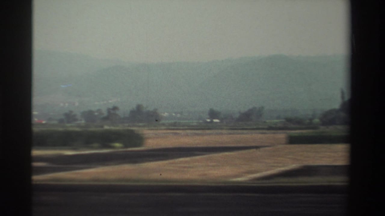 Open fields, hedgerows, scattered trees, and misty hills under a pale sky.