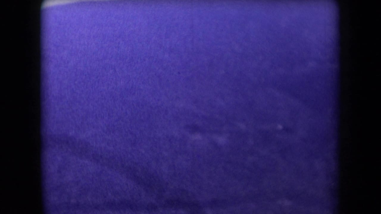 Soft, purple-tinted view of open roadside terrain with little detail visible.