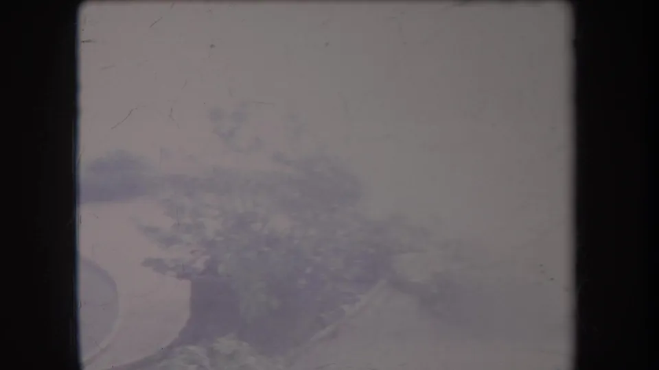 Faded 1969 Hawaii home-movie frame with dense tropical trees beside a curving roadside.